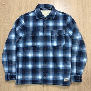 Polo Ralph Lauren Blue Plaid Fleece Overshirt Jacket Mens Small Flannel Sherpa